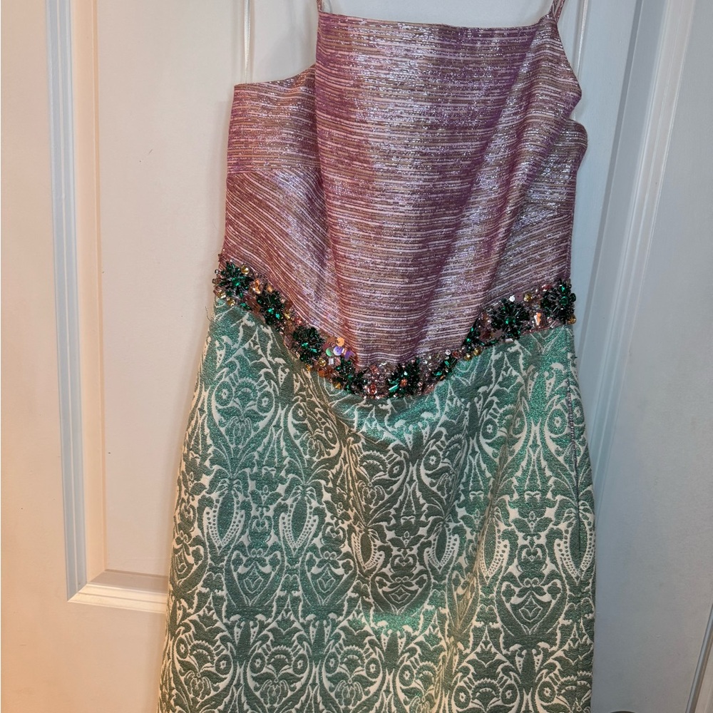 J. Crew Pink and Green Formal Dress